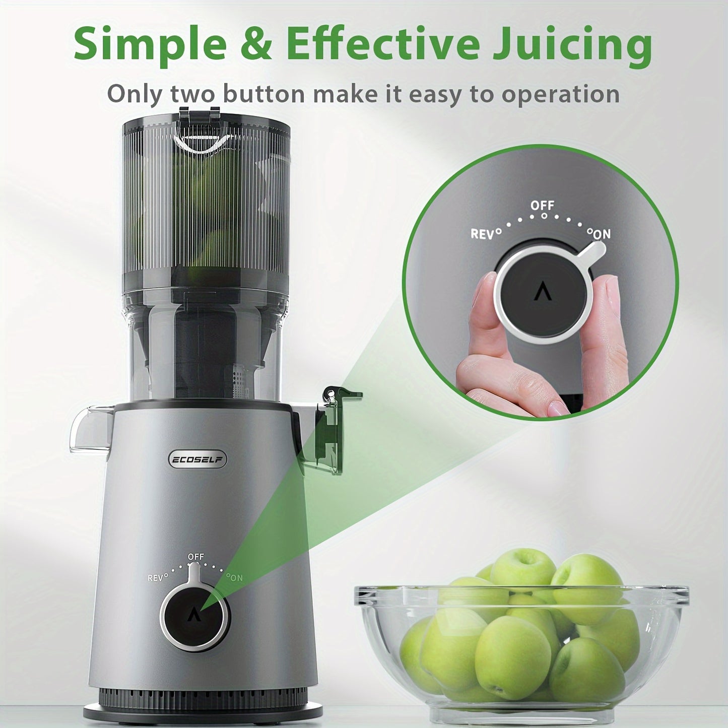 4.35" Wide Mouth Cold Press Juicer - High-Yielding Slow Masticating Whole Fruit and Vegetable Juicer Machine with Easy Cleaning and Brush