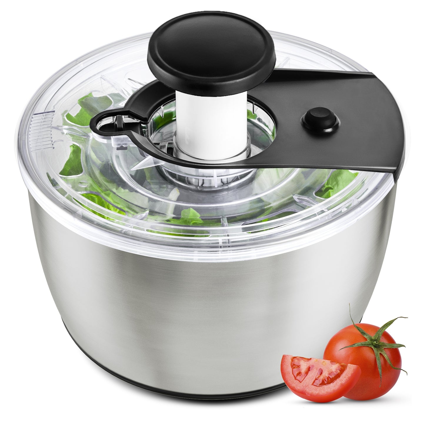 1pc 6.33Qt - Large Stainless Steel Pump Salad Spinner With Drain, Bowl, And Colander - Multi-Use Lettuce Spinner, Vegetable Dryer, Fruit Washer