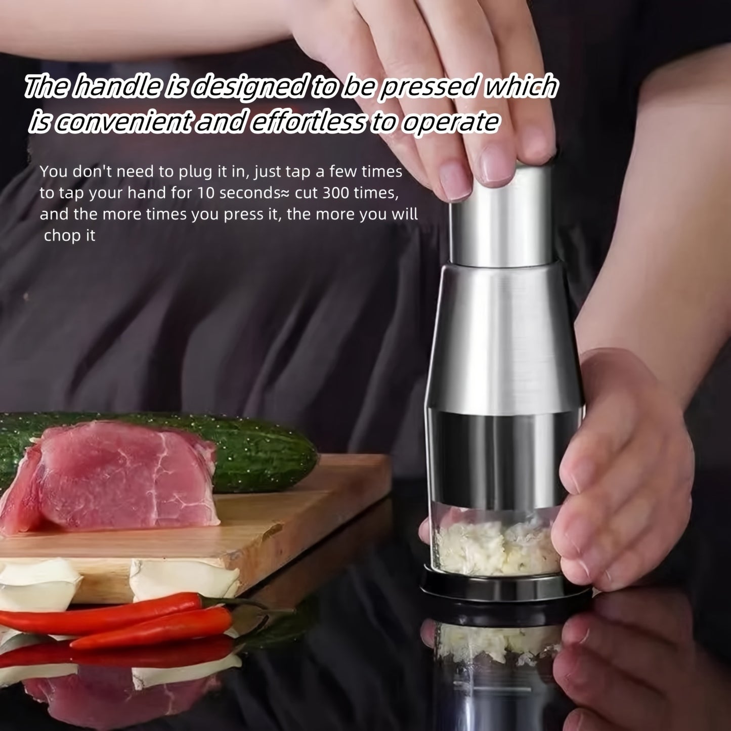 2pcs Stainless Steel Manual Garlic Press & Mini Food Chopper Set with Cleaning Brush - Easy, Quick Chop for Garlic, Onions, Potatoes & Peppers - Perfect for Home Kitchens & Restaurants