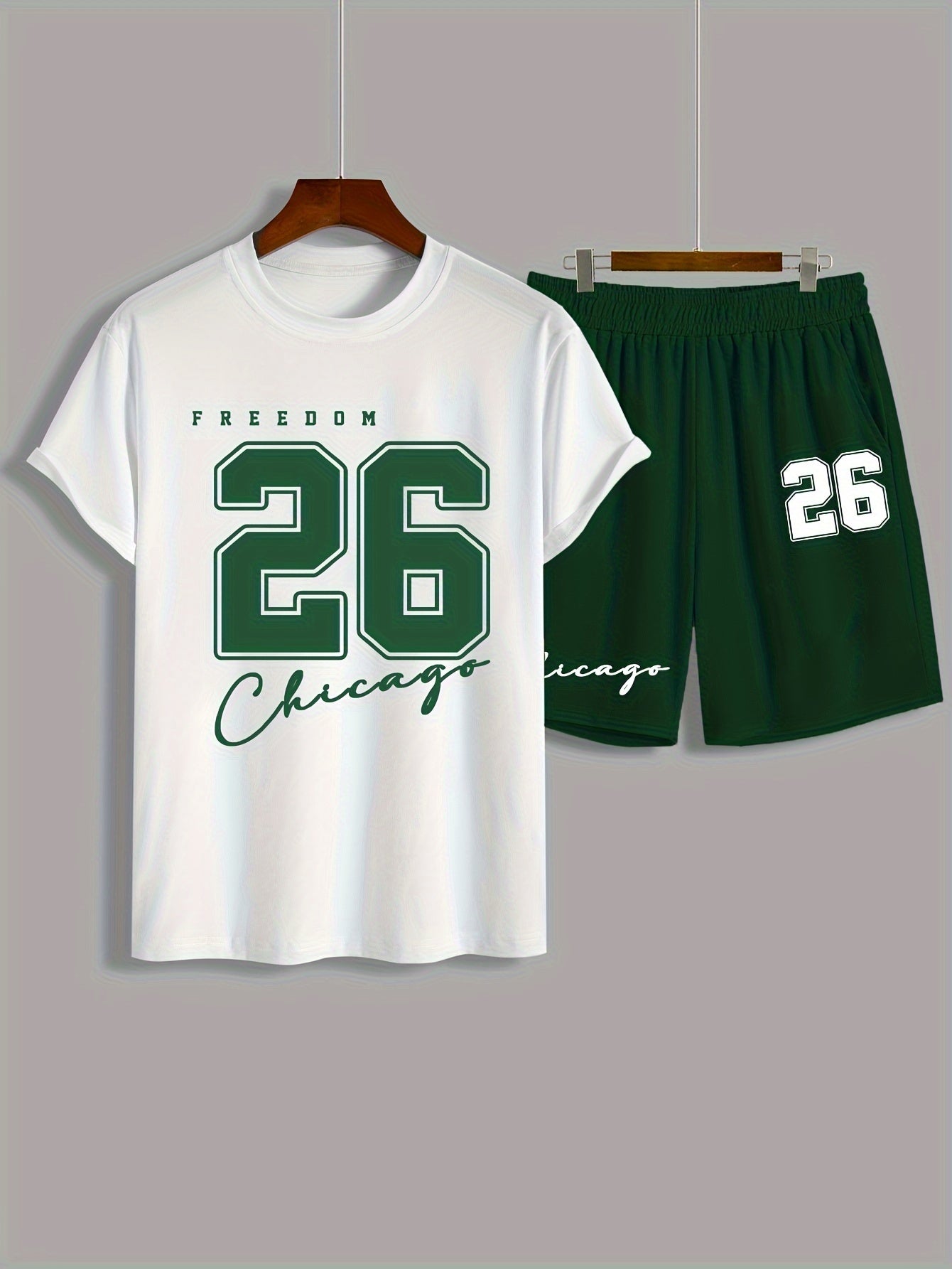 Men's Casual Sportswear Set - Printed T-Shirt & Shorts Combo, Breathable Polyester Blend, Summer Outdoor Wear
