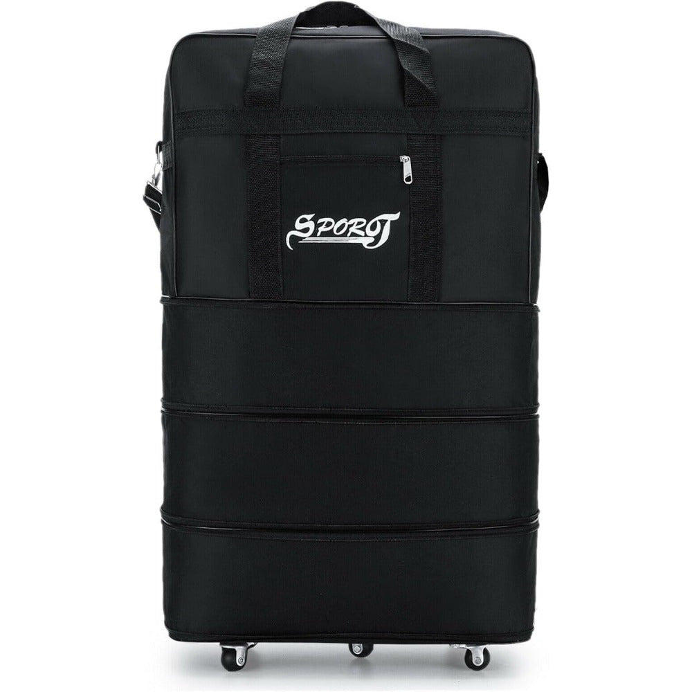 Expandable Rolling Duffel Bag, Wheeled Luggage, Folding Travel Suitcase with Removable Shoulder Strap for Men & Women - Black