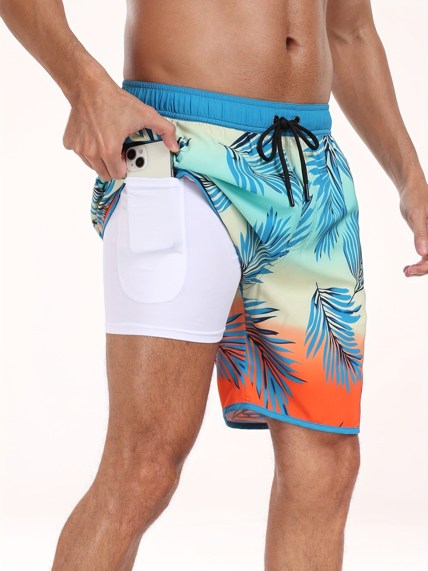 Men's Stylish Athletic Beach Shorts - Quick-Dry, Breathable Polyester Blend with Elastane, Floral Print, Outdoor Activities
