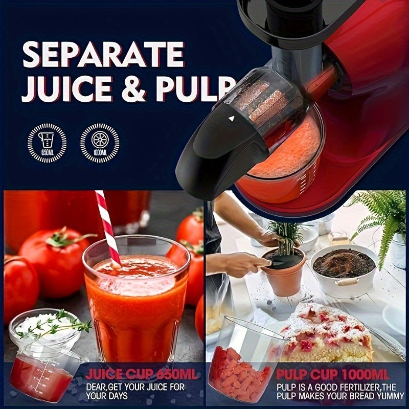 1pc, Juicer, Slow Cold Press Juicer Machine, High Juice Yield With Reverse Function, Easy To Clean Juicer, Fast Juice Extraction Machine For Fruits And Vegetables