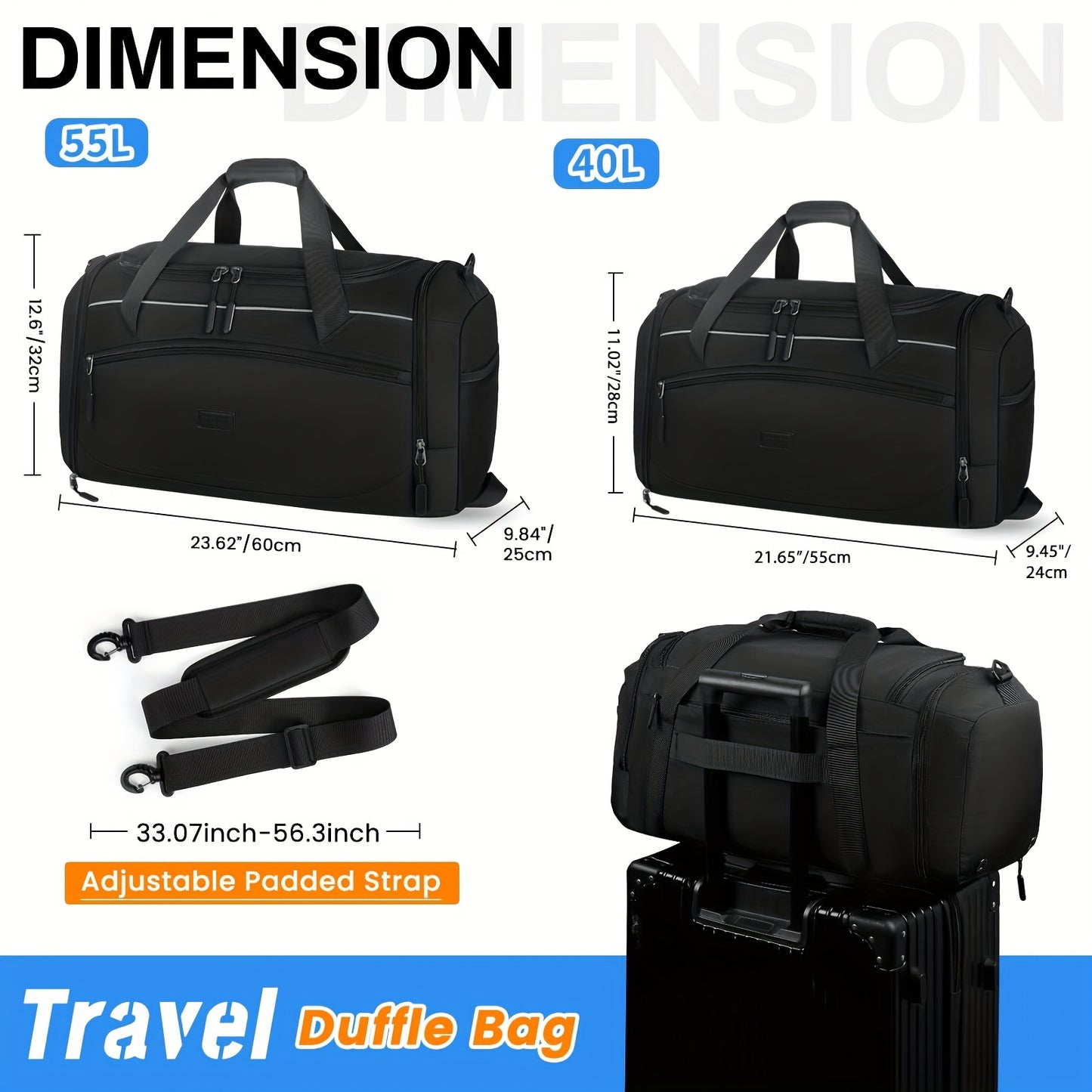 40L Water Resistant NUBILY Gym Bag For Men, Sport Duffel Bag With Shoe Compartment & Wet Pocket, Workout Sports Tote Bag, Black