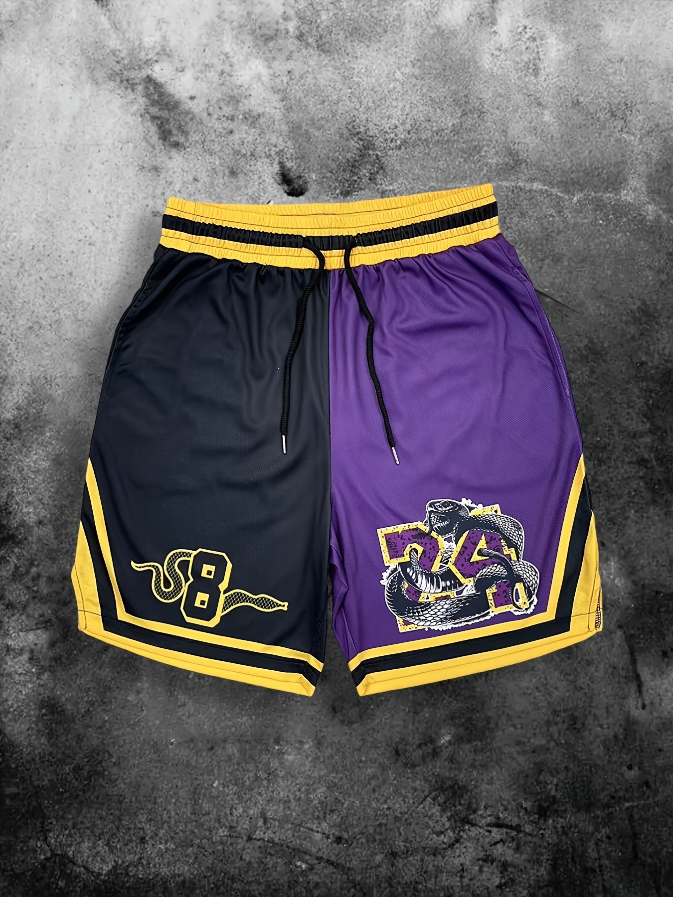 Quick-Dry Athletic Shorts with Drawstring - Breathable Mesh, Snake Print #8 & #24 Design for Running, Gym, Basketball, Boxing, Gym