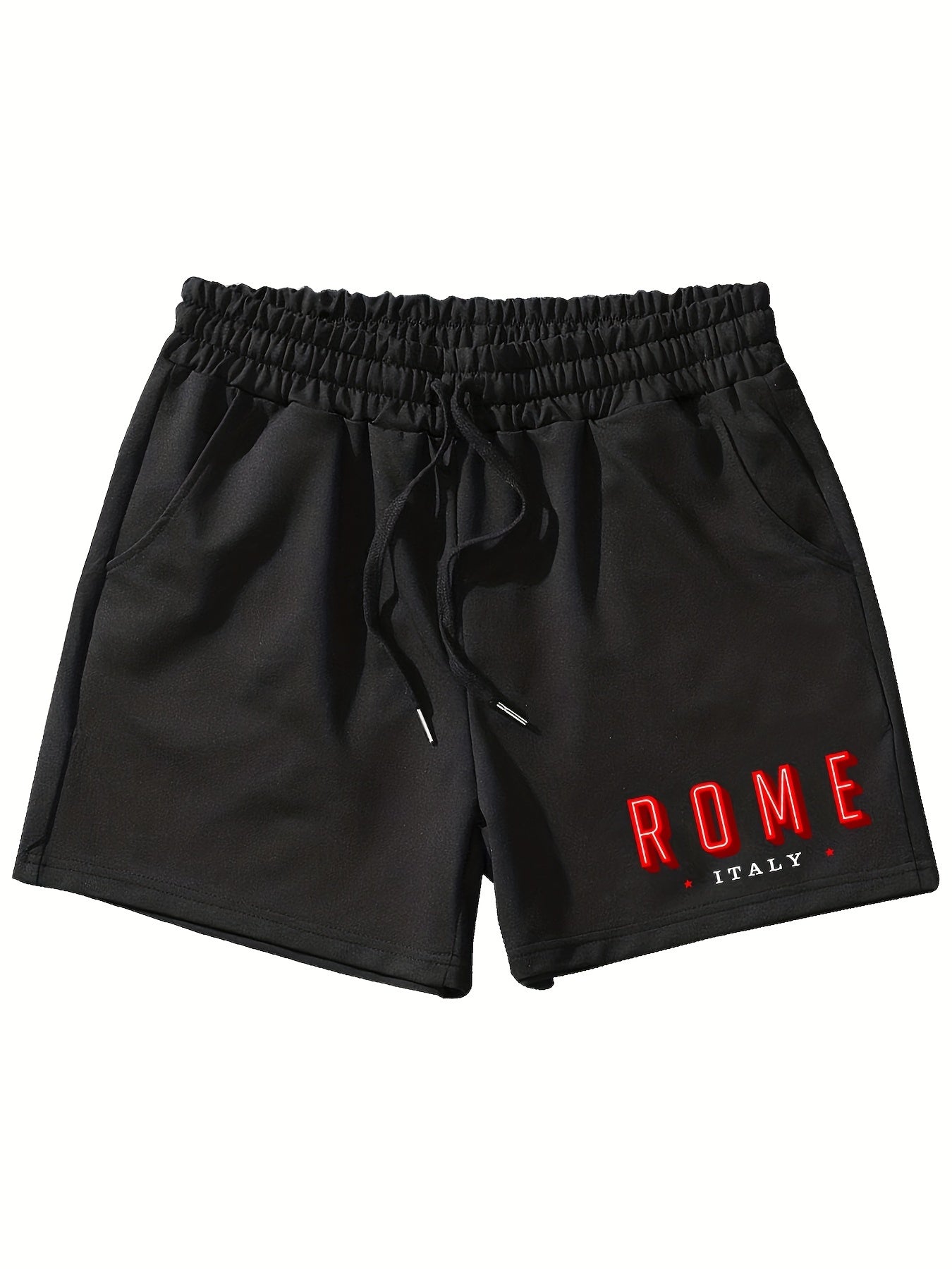 Mens Trendy Smiling Face Drawstring Shorts - Comfortable Knit Fabric, Casual Five-Pocket Style for Active Days