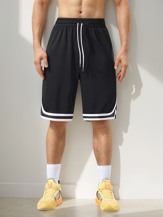 Plus Size Solid Color Track Shorts with Pockets - Stretchy Elastic Waist, polyester
