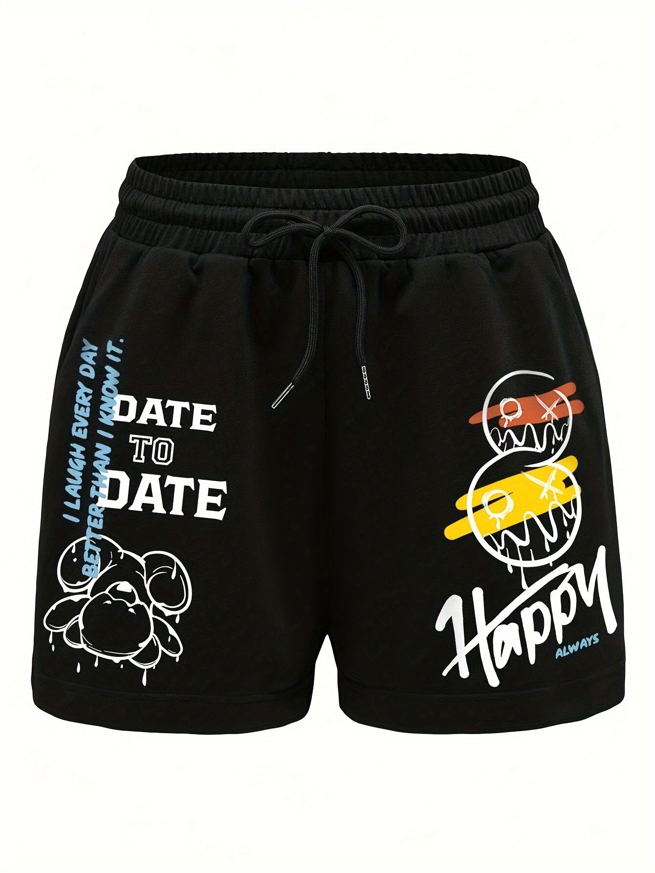 Alphabets Print Casual Drawstring Waist Sporty Shorts - Soft Micro Elasticity Polyester Fabric