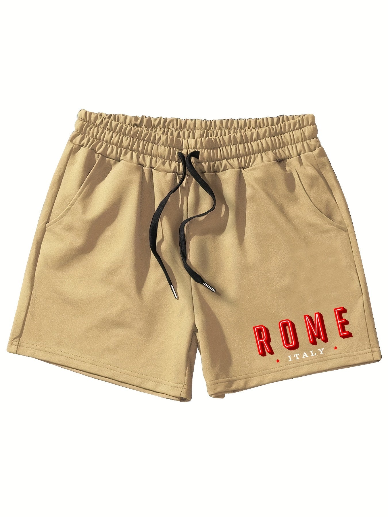 Mens Trendy Smiling Face Drawstring Shorts - Comfortable Knit Fabric, Casual Five-Pocket Style for Active Days